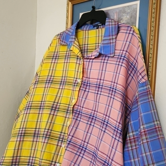 1XL button down colorblock Top Shacket Fall Artsy Contemporary Y2K - Picture 8 of 13